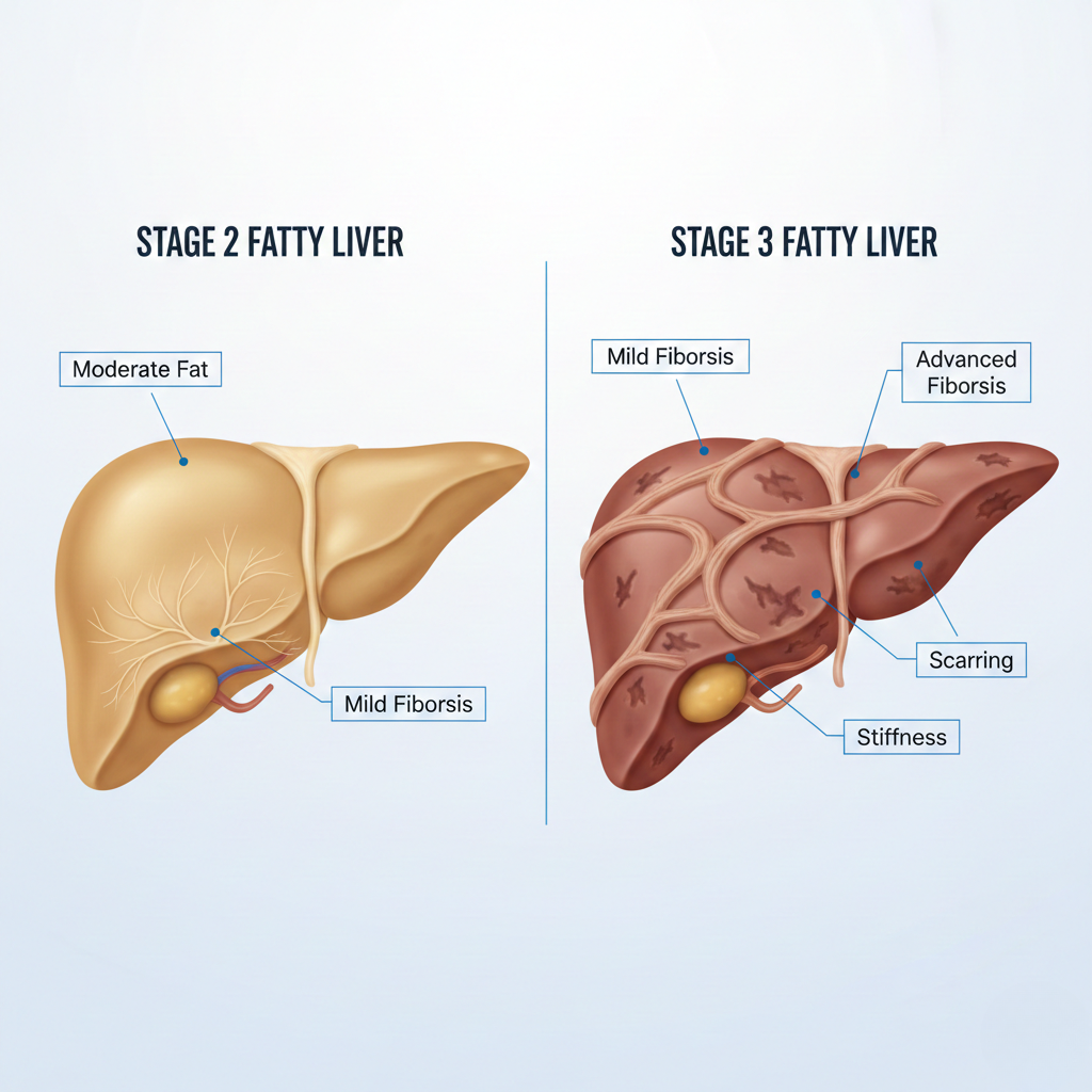 Fatty Liver Stage 2 vs Stage 3 – Symptoms and Progression Visual