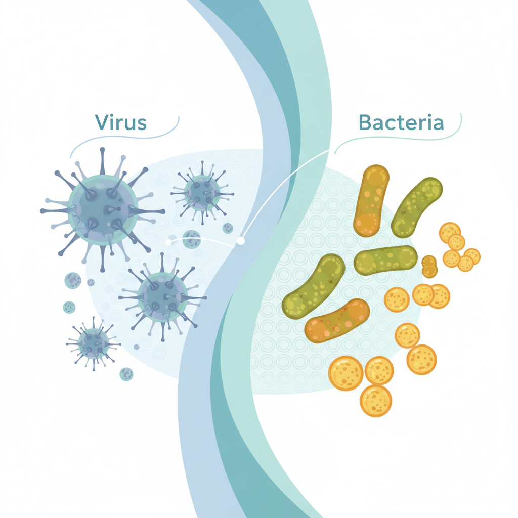 Illustration showing the difference between viruses and bacteria with clear medical visuals for health education.