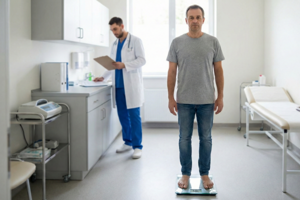 Adult patient experiencing sudden unexplained weight loss during medical examination