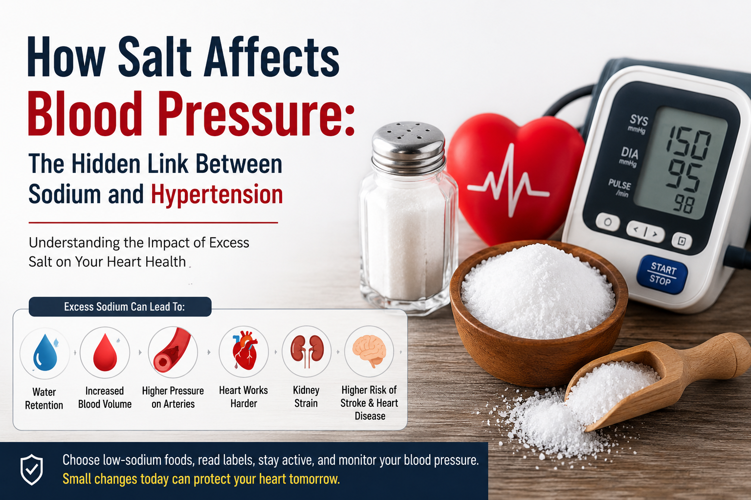 How salt and sodium increase blood pressure and hypertension risk infographic