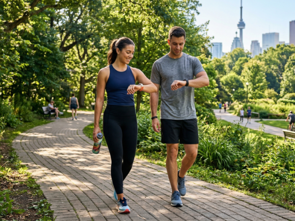 Person walking in city to complete 10000 steps daily for better health and fitness