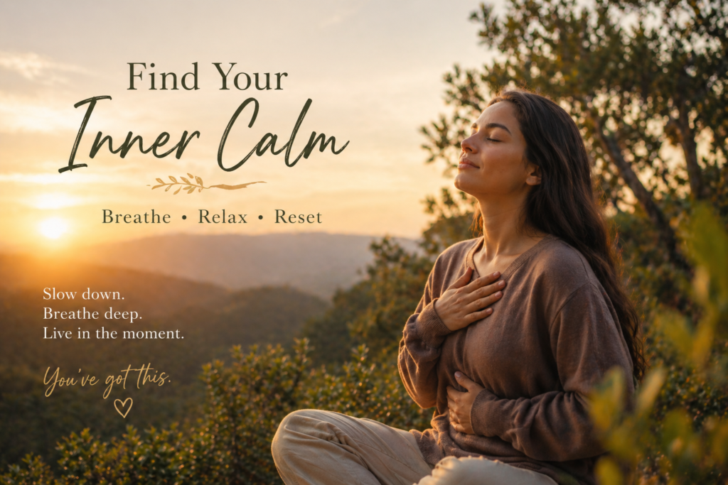 person practicing deep breathing in nature for natural stress relief and inner calm