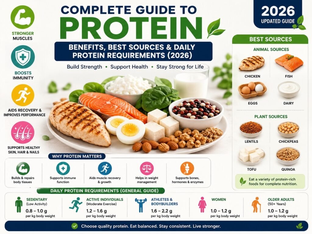 Complete Guide to Protein: Benefits, Best Sources & Daily Protein Requirements (2026)