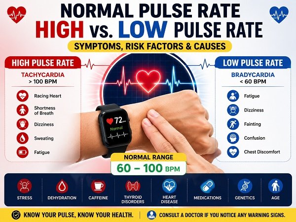 Normal vs low pulse rate infographic